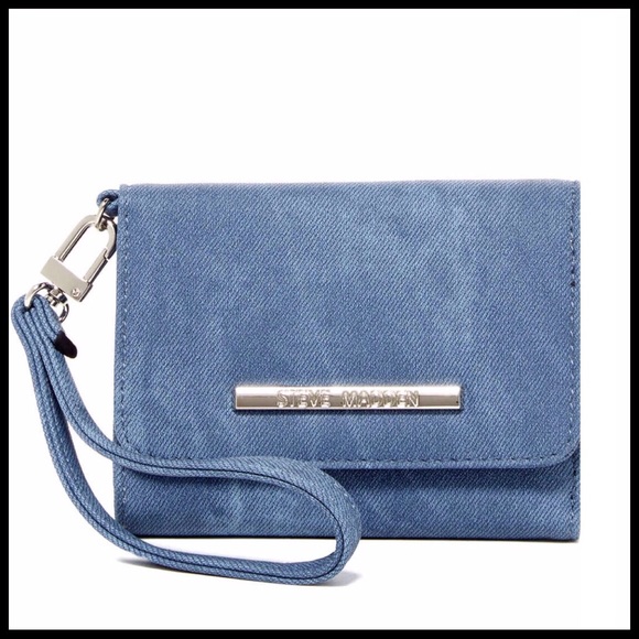 STEVE MADDEN CHAMBRAY DENIM BLUE WRISTLET WALLET - Picture 8 of 8